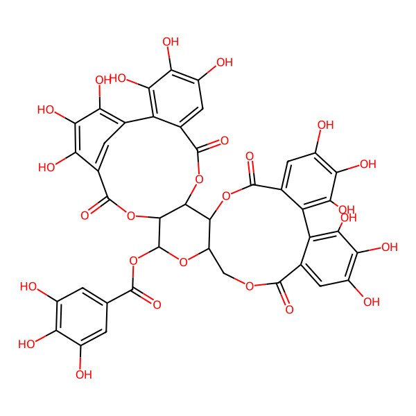 2D Structure of [(10S,11R,29R,31S,32R)-3,4,5,16,17,18,21,22,23,36,37,38-dodecahydroxy-8,13,26,34-tetraoxo-9,12,27,30,33-pentaoxaheptacyclo[33.3.1.02,7.010,32.011,29.014,19.020,25]nonatriaconta-1(39),2,4,6,14,16,18,20,22,24,35,37-dodecaen-31-yl] 3,4,5-trihydroxybenzoate