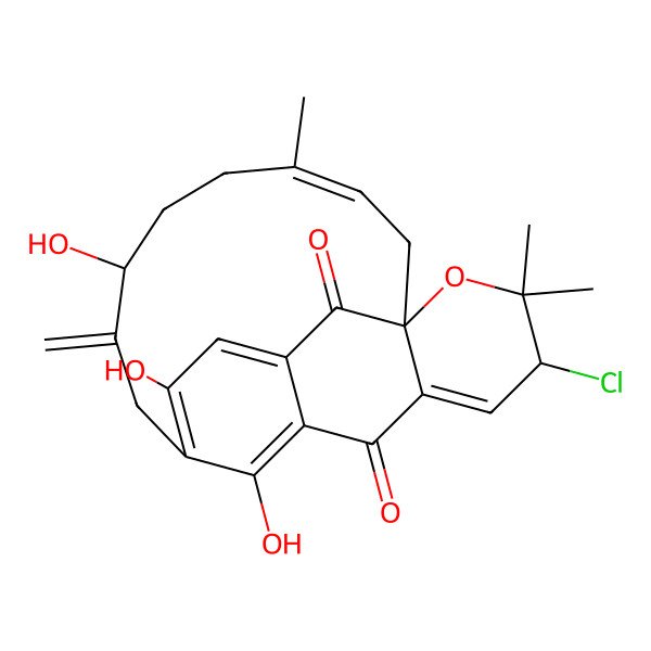 2D Structure of 18-Chloro-7,11,22-trihydroxy-4,19,19-trimethyl-8-methylidene-20-oxatetracyclo[11.7.1.110,14.01,16]docosa-3,10,12,14(22),16-pentaene-15,21-dione