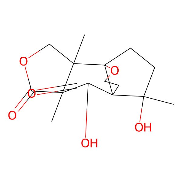 2D Structure of (1S,2S,6S,7R,8R,14S)-7,14-dihydroxy-2,6,14-trimethyl-4,11-dioxatetracyclo[6.3.3.01,8.02,6]tetradecane-5,10-dione
