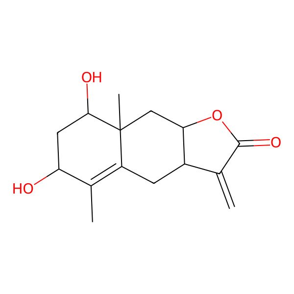 2D Structure of (3aR,6S,8R,8aR,9aR)-6,8-dihydroxy-5,8a-dimethyl-3-methylidene-4,6,7,8,9,9a-hexahydro-3aH-benzo[f][1]benzofuran-2-one
