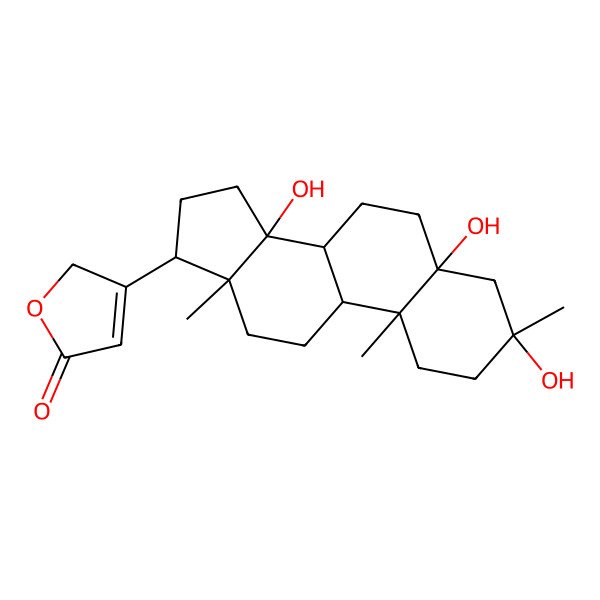 2D Structure of 3-(3,5,14-trihydroxy-3,10,13-trimethyl-1,2,4,6,7,8,9,11,12,15,16,17-dodecahydrocyclopenta[a]phenanthren-17-yl)-2H-furan-5-one