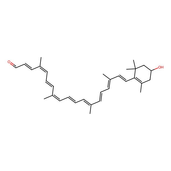 2D Structure of (2E,4E,6E,8E,10E,12E,14E,16E,18E)-19-[(4R)-4-hydroxy-2,6,6-trimethylcyclohexen-1-yl]-4,8,13,17-tetramethylnonadeca-2,4,6,8,10,12,14,16,18-nonaenal