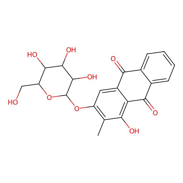 2D Structure of 1-hydroxy-2-methyl-3-[(2S,3R,4S,5S,6R)-3,4,5-trihydroxy-6-(hydroxymethyl)oxan-2-yl]oxyanthracene-9,10-dione