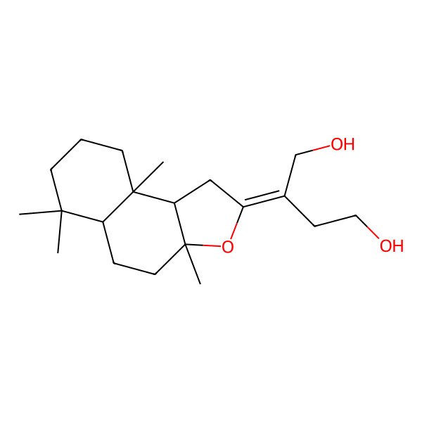 2D Structure of (2Z)-2-[(3aS,5aR,9aR,9bS)-3a,6,6,9a-tetramethyl-1,4,5,5a,7,8,9,9b-octahydrobenzo[e][1]benzofuran-2-ylidene]butane-1,4-diol