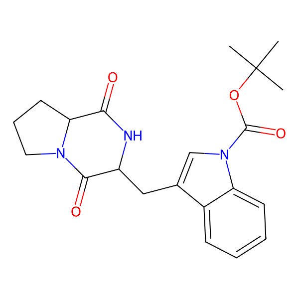 2D Structure of tert-butyl 3-[[(3S,8aS)-1,4-dioxo-2,3,6,7,8,8a-hexahydropyrrolo[1,2-a]pyrazin-3-yl]methyl]indole-1-carboxylate