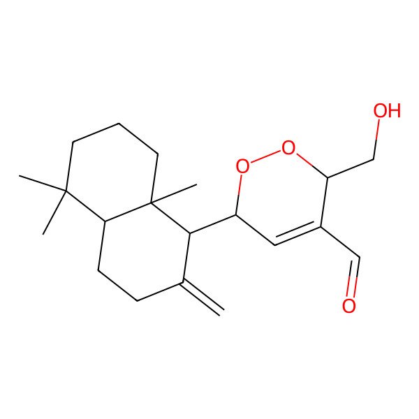 2D Structure of 6-(5,5,8a-trimethyl-2-methylidene-3,4,4a,6,7,8-hexahydro-1H-naphthalen-1-yl)-3-(hydroxymethyl)-3,6-dihydro-1,2-dioxine-4-carbaldehyde