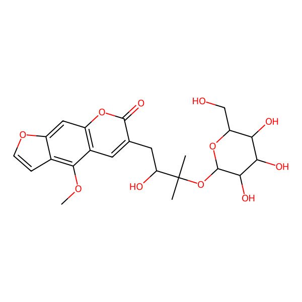 2D Structure of 6-[2-Hydroxy-3-methyl-3-[3,4,5-trihydroxy-6-(hydroxymethyl)oxan-2-yl]oxybutyl]-4-methoxyfuro[3,2-g]chromen-7-one
