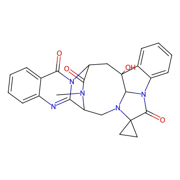 2D Structure of 3-Hydroxy-27-methylspiro[10,13,17,25,27-pentazaheptacyclo[13.10.2.13,10.04,9.016,25.018,23.013,28]octacosa-4,6,8,16,18,20,22-heptaene-12,1'-cyclopropane]-11,24,26-trione