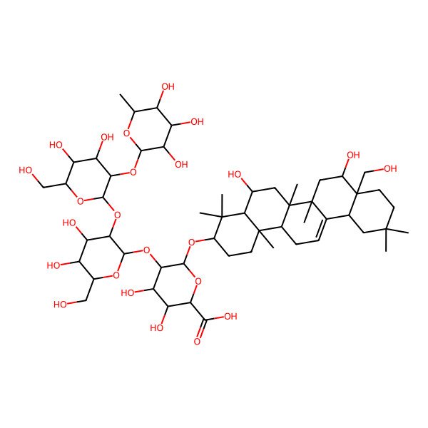 2D Structure of 6-[[5,8-Dihydroxy-8a-(hydroxymethyl)-4,4,6a,6b,11,11,14b-heptamethyl-1,2,3,4a,5,6,7,8,9,10,12,12a,14,14a-tetradecahydropicen-3-yl]oxy]-5-[3-[4,5-dihydroxy-6-(hydroxymethyl)-3-(3,4,5-trihydroxy-6-methyloxan-2-yl)oxyoxan-2-yl]oxy-4,5-dihydroxy-6-(hydroxymethyl)oxan-2-yl]oxy-3,4-dihydroxyoxane-2-carboxylic acid