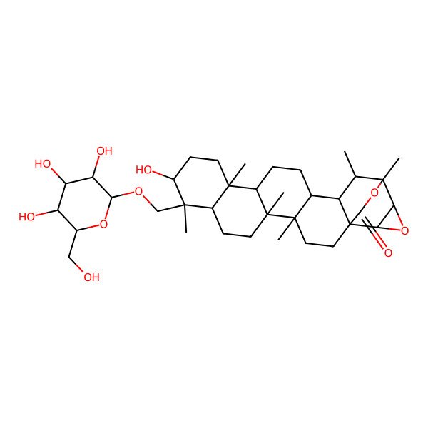 2D Structure of 10-Hydroxy-4,5,9,13,19,20-hexamethyl-9-[[3,4,5-trihydroxy-6-(hydroxymethyl)oxan-2-yl]oxymethyl]-22,25-dioxaheptacyclo[18.3.2.01,18.04,17.05,14.08,13.021,23]pentacosan-24-one
