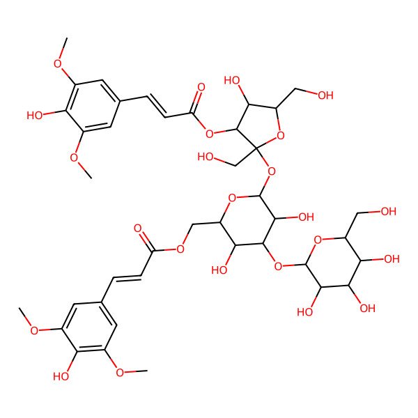 2D Structure of [3,5-Dihydroxy-6-[4-hydroxy-3-[3-(4-hydroxy-3,5-dimethoxyphenyl)prop-2-enoyloxy]-2,5-bis(hydroxymethyl)oxolan-2-yl]oxy-4-[3,4,5-trihydroxy-6-(hydroxymethyl)oxan-2-yl]oxyoxan-2-yl]methyl 3-(4-hydroxy-3,5-dimethoxyphenyl)prop-2-enoate