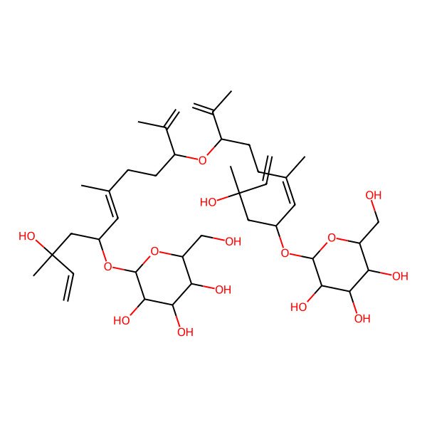 2D Structure of 2-[3-Hydroxy-10-[10-hydroxy-2,6,10-trimethyl-8-[3,4,5-trihydroxy-6-(hydroxymethyl)oxan-2-yl]oxydodeca-1,6,11-trien-3-yl]oxy-3,7,11-trimethyldodeca-1,6,11-trien-5-yl]oxy-6-(hydroxymethyl)oxane-3,4,5-triol