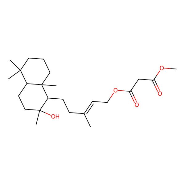 2D Structure of 3-O-[5-(2-hydroxy-2,5,5,8a-tetramethyl-3,4,4a,6,7,8-hexahydro-1H-naphthalen-1-yl)-3-methylpent-2-enyl] 1-O-methyl propanedioate