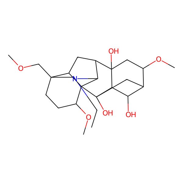 2D Structure of 11-Ethyl-6,16-dimethoxy-13-(methoxymethyl)-11-azahexacyclo[7.7.2.12,5.01,10.03,8.013,17]nonadecane-2,4,8-triol