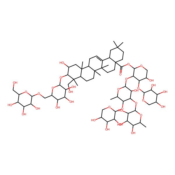 2D Structure of [(2S,3R,4S,5S)-5-hydroxy-3-[(2S,3R,4S,5S,6S)-3-hydroxy-6-methyl-4-[(2S,3R,4R,5R,6S)-3,4,5-trihydroxy-6-methyloxan-2-yl]oxy-5-[(2S,3R,4S,5R)-3,4,5-trihydroxyoxan-2-yl]oxyoxan-2-yl]oxy-4-[(2S,3R,4S,5S)-3,4,5-trihydroxyoxan-2-yl]oxyoxan-2-yl] (4aS,6aR,6aS,6bR,8aR,9R,10R,11S,12aR,14bS)-11-hydroxy-9-(hydroxymethyl)-2,2,6a,6b,9,12a-hexamethyl-10-[(2R,3R,4S,5S,6R)-3,4,5-trihydroxy-6-[[(2R,3R,4S,5S,6R)-3,4,5-trihydroxy-6-(hydroxymethyl)oxan-2-yl]oxymethyl]oxan-2-yl]oxy-1,3,4,5,6,6a,7,8,8a,10,11,12,13,14b-tetradecahydropicene-4a-carboxylate