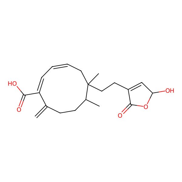 2D Structure of (1E,3Z,6R,7R)-6-[2-[(2S)-2-hydroxy-5-oxo-2H-furan-4-yl]ethyl]-6,7-dimethyl-10-methylidenecyclodeca-1,3-diene-1-carboxylic acid