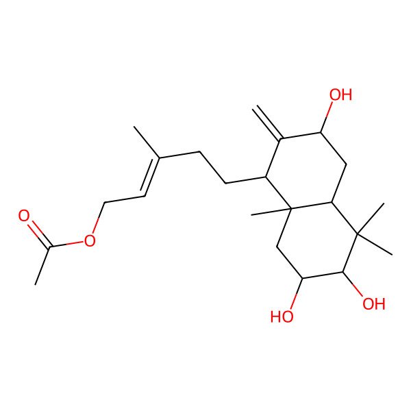 2D Structure of [(E)-5-[(1S,3S,4aS,6R,7S,8aR)-3,6,7-trihydroxy-5,5,8a-trimethyl-2-methylidene-3,4,4a,6,7,8-hexahydro-1H-naphthalen-1-yl]-3-methylpent-2-enyl] acetate