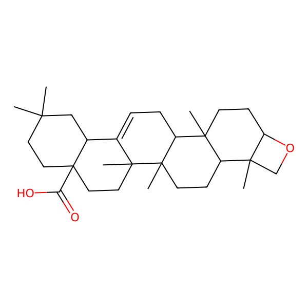 2D Structure of 1,2,8,8,15,21-Hexamethyl-19-oxahexacyclo[12.10.0.02,11.05,10.015,22.018,21]tetracos-11-ene-5-carboxylic acid