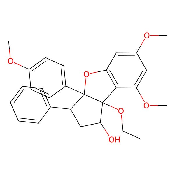 2D Structure of (1R,3S,3aR,8bS)-8b-ethoxy-6,8-dimethoxy-3a-(4-methoxyphenyl)-3-phenyl-2,3-dihydro-1H-cyclopenta[b][1]benzofuran-1-ol