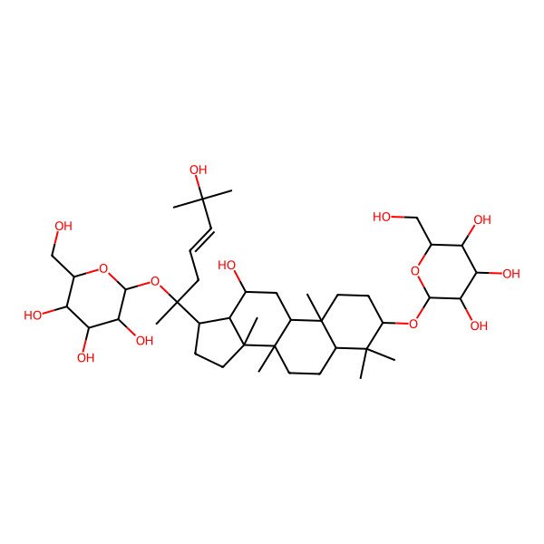 2D Structure of (2R,3R,4S,5S,6R)-2-[[(3S,5R,8R,9R,10R,12R,13R,14R,17S)-12-hydroxy-17-[(E,2S)-6-hydroxy-6-methyl-2-[(2S,3R,4S,5S,6R)-3,4,5-trihydroxy-6-(hydroxymethyl)oxan-2-yl]oxyhept-4-en-2-yl]-4,4,8,10,14-pentamethyl-2,3,5,6,7,9,11,12,13,15,16,17-dodecahydro-1H-cyclopenta[a]phenanthren-3-yl]oxy]-6-(hydroxymethyl)oxane-3,4,5-triol