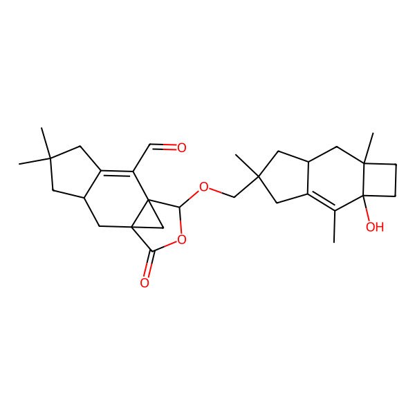 2D Structure of 12-[(3-Hydroxy-2,6,10-trimethyl-10-tricyclo[6.3.0.03,6]undec-1-enyl)methoxy]-5,5-dimethyl-10-oxo-11-oxatetracyclo[7.3.1.01,9.03,7]tridec-2-ene-2-carbaldehyde