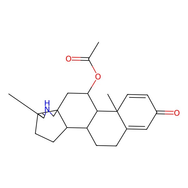 2D Structure of [(11R,12S)-6,13-dimethyl-16-oxo-7-azapentacyclo[10.8.0.02,9.05,9.013,18]icosa-5,14,17-trien-11-yl] acetate