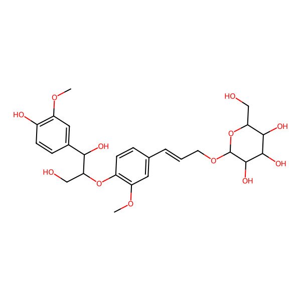 2D Structure of (2R,3S,4S,5R,6S)-2-[(E)-3-[4-[(1S,2R)-1,3-dihydroxy-1-(4-hydroxy-3-methoxyphenyl)propan-2-yl]oxy-3-methoxyphenyl]prop-2-enoxy]-6-(hydroxymethyl)oxane-3,4,5-triol