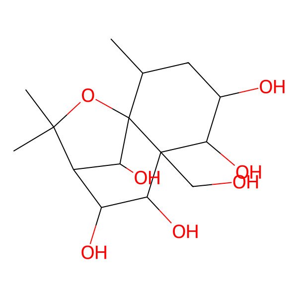 2D Structure of (1S,2S,4S,5S,6S,7S,8S,9R,12R)-6-(hydroxymethyl)-2,10,10-trimethyl-11-oxatricyclo[7.2.1.01,6]dodecane-4,5,7,8,12-pentol