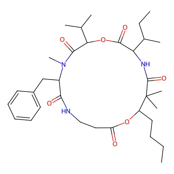 2D Structure of (2R,5R,12R,16S)-5-benzyl-16-[(2S)-butan-2-yl]-12-butyl-4,13,13-trimethyl-2-propan-2-yl-1,11-dioxa-4,7,15-triazacycloheptadecane-3,6,10,14,17-pentone