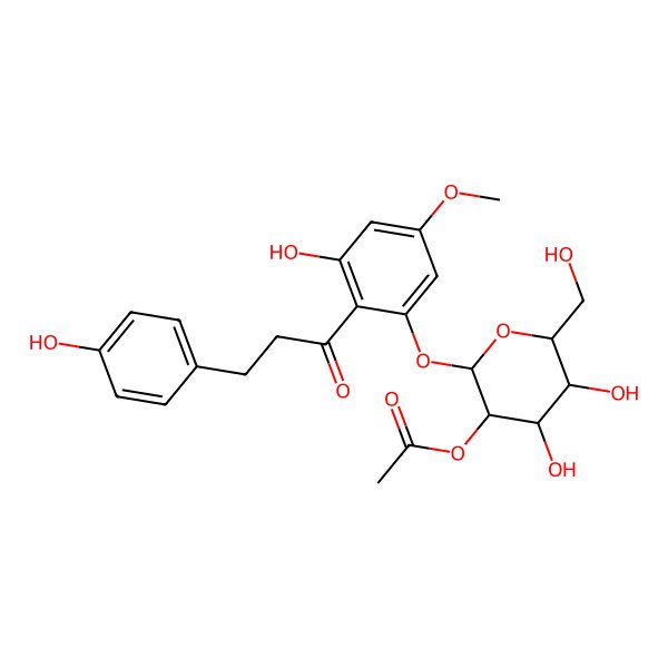 2D Structure of [(2S,3R,4S,5S,6R)-4,5-dihydroxy-2-[3-hydroxy-2-[3-(4-hydroxyphenyl)propanoyl]-5-methoxyphenoxy]-6-(hydroxymethyl)oxan-3-yl] acetate