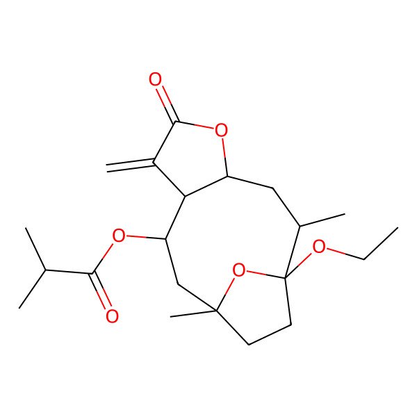 2D Structure of [(1R,2S,4R,8S,9R,11S)-1-ethoxy-2,11-dimethyl-7-methylidene-6-oxo-5,14-dioxatricyclo[9.2.1.04,8]tetradecan-9-yl] 2-methylpropanoate