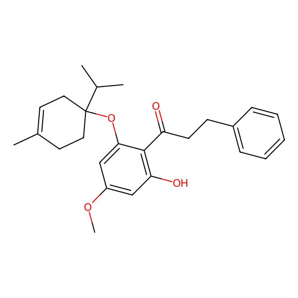 2D Structure of 1-[2-hydroxy-4-methoxy-6-[(1R)-4-methyl-1-propan-2-ylcyclohex-3-en-1-yl]oxyphenyl]-3-phenylpropan-1-one