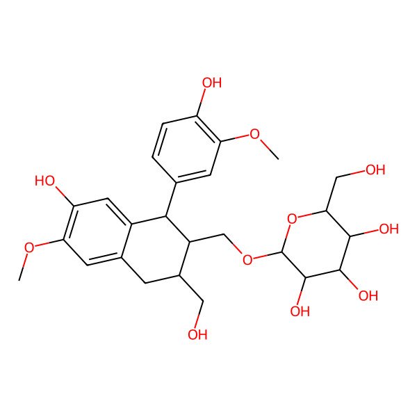 2D Structure of (2S,3R,4S,5S,6R)-2-[[(1R,2S,3S)-7-hydroxy-1-(4-hydroxy-3-methoxyphenyl)-3-(hydroxymethyl)-6-methoxy-1,2,3,4-tetrahydronaphthalen-2-yl]methoxy]-6-(hydroxymethyl)oxane-3,4,5-triol