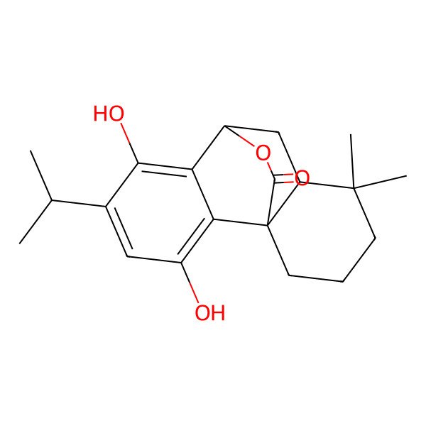 2D Structure of (1R,8S,10S)-3,6-dihydroxy-11,11-dimethyl-5-propan-2-yl-16-oxatetracyclo[6.6.2.01,10.02,7]hexadeca-2,4,6-trien-15-one