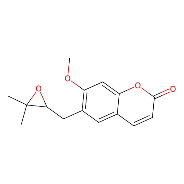 2D Structure of 2H-1-Benzopyran-2-one, 6-[(3,3-dimethyloxiranyl)methyl]-7-methoxy-