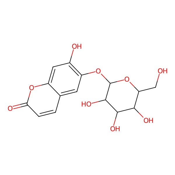 2D Structure of 2H-1-Benzopyran-2-one, 6-(beta-D-glucopyranosyloxy)-7-hydroxy-