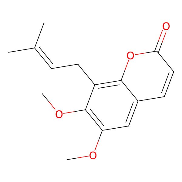 2D Structure of 2H-1-Benzopyran-2-one, 6,7-dimethoxy-8-(3-methyl-2-butenyl)-