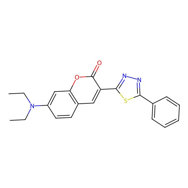 2D Structure of 2H-1-Benzopyran-2-one, 7-(diethylamino)-3-(5-phenyl-1,3,4-thiadiazol-2-yl)-