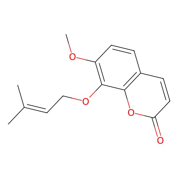 2D Structure of 2H-1-Benzopyran-2-one, 7-methoxy-8-[(3-methyl-2-butenyl)oxy]-