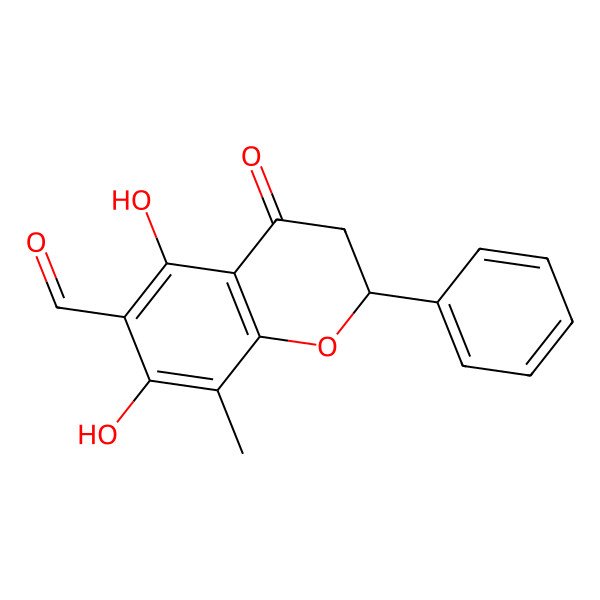 2D Structure of 2H-1-Benzopyran-6-carboxaldehyde, 3,4-dihydro-5,7-dihydroxy-8-methyl-4-oxo-2-phenyl-