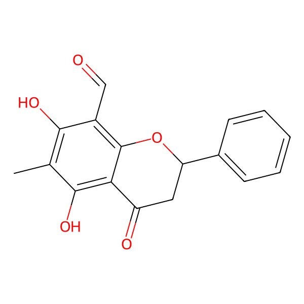 2D Structure of 2H-1-Benzopyran-8-carboxaldehyde, 3,4-dihydro-5,7-dihydroxy-6-methyl-4-oxo-2-phenyl-