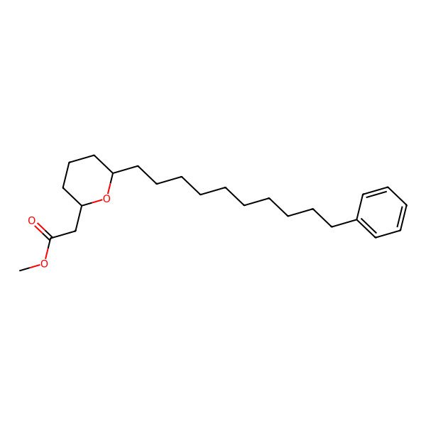 2D Structure of 2H-Pyran-2-acetic acid, tetrahydro-6-(10-phenyldecyl)-, methyl ester