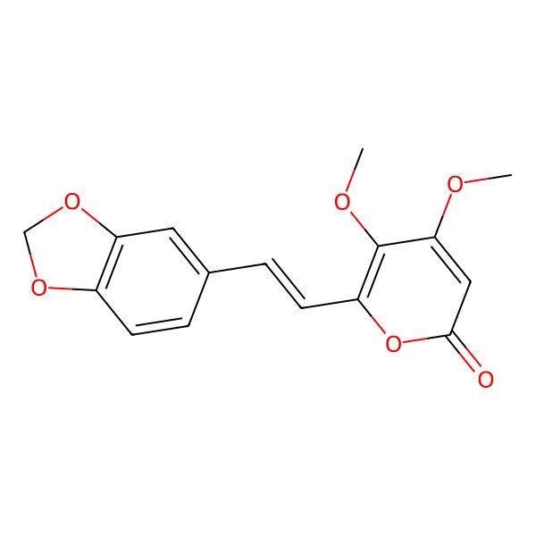 2D Structure of 2H-Pyran-2-one, 6-[2-(1,3-benzodioxol-5-yl)ethenyl]-4,5-dimethoxy-, (E)-