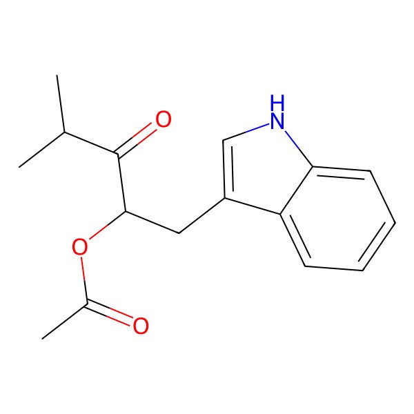 2D Structure of [(2R)-1-(1H-indol-3-yl)-4-methyl-3-oxopentan-2-yl] acetate