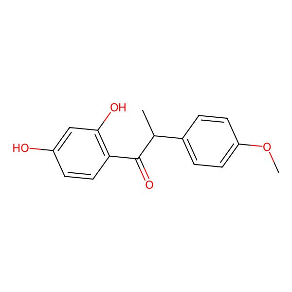 2D Structure of (2r)-1-(2,4-Dihydroxyphenyl)-2-(4-methoxyphenyl)propan-1-one