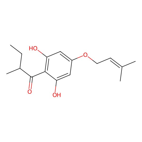 2D Structure of (2R)-1-[2,6-dihydroxy-4-(3-methylbut-2-enoxy)phenyl]-2-methylbutan-1-one