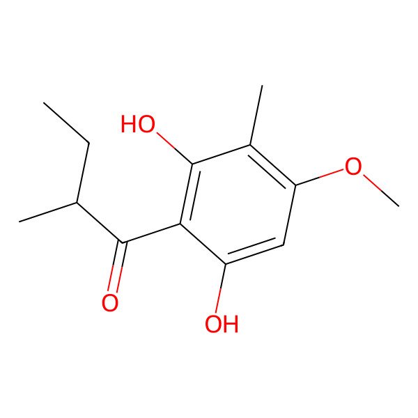 2D Structure of (2R)-1-(2,6-dihydroxy-4-methoxy-3-methylphenyl)-2-methylbutan-1-one 2D Structure of (2R)-1-(2,6-dihydroxy-4-methoxy-3-methylphenyl)-2-methylbutan-1-one