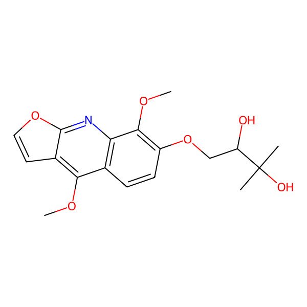 2D Structure of (2R)-1-[(4,8-dimethoxy-7-furo[2,3-b]quinolinyl)oxy]-3-methylbutane-2,3-diol