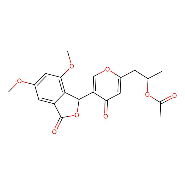 2D Structure of [(2R)-1-[5-[(1R)-5,7-dimethoxy-3-oxo-1H-2-benzofuran-1-yl]-4-oxopyran-2-yl]propan-2-yl] acetate