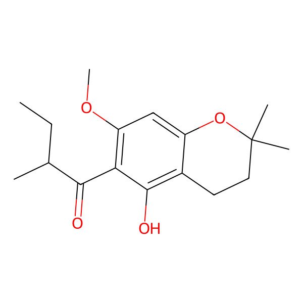 2D Structure of (2R)-1-(5-hydroxy-7-methoxy-2,2-dimethyl-3,4-dihydrochromen-6-yl)-2-methylbutan-1-one